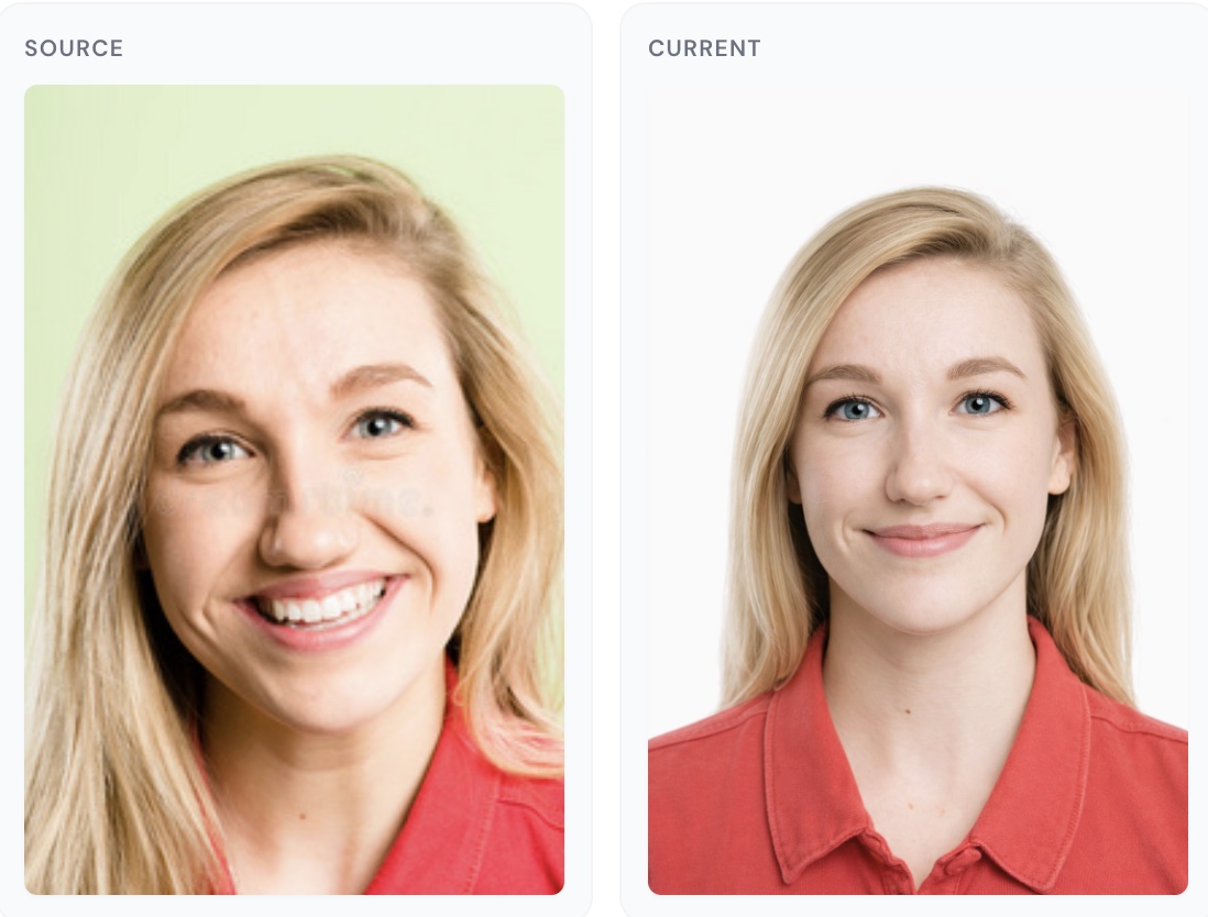 白底标准照 + 表情矫正